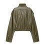 MUJER Faux Leather Cropped Jacket Women Bomber Demi-season Jackets for Women Long Sleeve Women's Coats Zip Overcoat Jacket Women