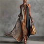 2026 New Women's Patchwork Animal Print Elegant Party Dresses Summer Halter Split Hem Long Dress Sleeveless Vacation Maxi Dress