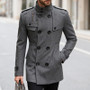 Vintage Lapel Double-breasted Woolen Coats Men Fall Winter Solid Color Trench Coat Casual Men's Slim Mid-length Overcoat