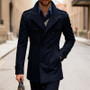 Vintage Lapel Double-breasted Woolen Coats Men Fall Winter Solid Color Trench Coat Casual Men's Slim Mid-length Overcoat