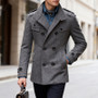 Vintage Lapel Double-breasted Woolen Coats Men Fall Winter Solid Color Trench Coat Casual Men's Slim Mid-length Overcoat