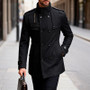 Vintage Lapel Double-breasted Woolen Coats Men Fall Winter Solid Color Trench Coat Casual Men's Slim Mid-length Overcoat