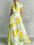 Elegant Watercolor Yellow Tulip Printed Dress Classic Chic Vintage Sleeveless A-Line Midi Dress Formal Casual Occasions Dress