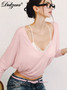 Dulzura 2025 Autumn Latest Fashion Sexy V-Neck Long Sleeve Slim Fit T-Shirt Women'S Solid Casual Top Party Club Street Clothes