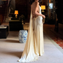 Elegant Satin Ribbon Backless Women's Long Dress Pleated V-neck Slit Beach Party Dresses 2026 Summer Lady Solid Evening Robes