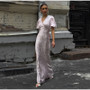 Elegant Satin Ribbon Backless Women's Long Dress Pleated V-neck Slit Beach Party Dresses 2026 Summer Lady Solid Evening Robes