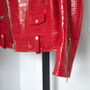 Mauroicardi Spring Red Crocodile Pattern Faux Leather Biker Jacket Long Sleeve Zipper Plus Size Designer Men Clothing 4xl 5xl