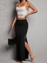 Lucyever Sexy Black Bodycon Skirt for Women Elegant Chic Side Split Long Skirts Woman Summer 2025 New High-Waisted Midi Skirts