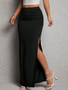 Lucyever Sexy Black Bodycon Skirt for Women Elegant Chic Side Split Long Skirts Woman Summer 2025 New High-Waisted Midi Skirts