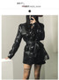 Lautaro Spring Autumn Shiny Black White Crocodile Texture Leather Cargo Jacket Women Many Pockets Long Sleeve Belt Loose Fashion