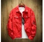 S-3XL Fashion Denim Jacket Men Ripped Holes Mens Pink black Jean Jackets Garment Washed Mens Denim Coat