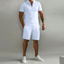 Summer Two Piece Set New Mens Fashion Trend Fitness Sports Loose Short Sleeve Shorts Suit Men's Casual Solid Color POLO Shirt