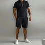 Summer Two Piece Set New Mens Fashion Trend Fitness Sports Loose Short Sleeve Shorts Suit Men's Casual Solid Color POLO Shirt