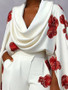 European and American Women's Plus Size Fashionable Printed Pile Collar Long Sleeved Pants Set