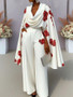 European and American Women's Plus Size Fashionable Printed Pile Collar Long Sleeved Pants Set