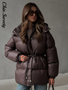 Casual Hooded Women's Padded Jacket Drawstring Waist-Closed Solid Thick Jackets Lady 2025 Winter Chic Female Street Outerwear
