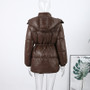 Casual Hooded Women's Padded Jacket Drawstring Waist-Closed Solid Thick Jackets Lady 2025 Winter Chic Female Street Outerwear
