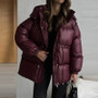 Casual Hooded Women's Padded Jacket Drawstring Waist-Closed Solid Thick Jackets Lady 2025 Winter Chic Female Street Outerwear