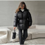 Casual Hooded Women's Padded Jacket Drawstring Waist-Closed Solid Thick Jackets Lady 2025 Winter Chic Female Street Outerwear