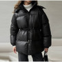 Casual Hooded Women's Padded Jacket Drawstring Waist-Closed Solid Thick Jackets Lady 2025 Winter Chic Female Street Outerwear