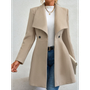 Europe America Autumn Winter New Style Womens Woolen Coat Fashion Trendy Lapel Button Slim Fit Solid Color Versatile Overcoat