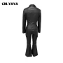 CM.YAYA Faux Leather Women's Set Single Breasted Jacket and Flare Pants Suit 2024 Fall Winter Two 2 Piece Sets Outfits Tracksuit