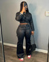CM.YAYA Faux Leather Women's Set Single Breasted Jacket and Flare Pants Suit 2024 Fall Winter Two 2 Piece Sets Outfits Tracksuit