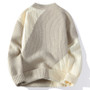 New Autumn Winter Men's Warm Sweater Fashion Patchwork O-Neck Knitted Pulovers Men Loose Casual Streetwear Daily Knit Sweaters