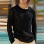 New American Hollow Out Men T-shirt Trendy Sexy Mesh Solid Color Long Sleeve Tees  Transparent Stage Clothing Fitness Tops S-3XL