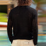 New American Hollow Out Men T-shirt Trendy Sexy Mesh Solid Color Long Sleeve Tees  Transparent Stage Clothing Fitness Tops S-3XL