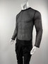 New American Hollow Out Men T-shirt Trendy Sexy Mesh Solid Color Long Sleeve Tees  Transparent Stage Clothing Fitness Tops S-3XL