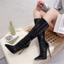 Liyke Autumn Winter Zip Knee High Boots Women Sexy Pointed Toe Snake Print Stiletto Heels Party Nachtclub Stripper Shoes Pumps