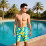 Jordan Jumpman 9\" Poolside Men's Active Shorts Ocean Sun Yellow Geometric Print Quick Dry Swim Trunks Board Shorts