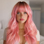 2026 New pink Gradient Synthetic Wig Long Wave Wig with Bangs Natural Daily Role-playing Women Heat-resistant. SM420