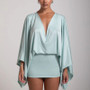 Sexy Deep V-neck Hollow Slim Hip Dresses Woman Spring Solid Elegant Commute Lady Dress Autumn Long Sleeve Satin Mini Dress Mujer