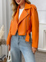Fitaylor Spring Autumn Women PU Leather Jacket Lady Lapel Motorcycle Leather Outwear Casual Orange Coat