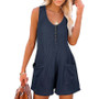 Summer Sleeveless Solid Color Casual Loose Wide Leg Women Shorts Romper With Pockets WLTC-002