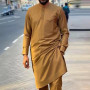 S-4XL Youth Leisure Embroidered Round Neck Navy Blue African National Style Men's Shirt Streetwear
