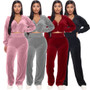 2023 Autumn Velour Two Piece Sets Women Tracksuit Long Sleeve Zipper Hooded Sweater Skinny Pant Suit Solid Casual Sweatshirt Set
