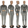 2023 Autumn Velour Two Piece Sets Women Tracksuit Long Sleeve Zipper Hooded Sweater Skinny Pant Suit Solid Casual Sweatshirt Set