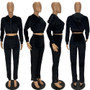 2023 Autumn Velour Two Piece Sets Women Tracksuit Long Sleeve Zipper Hooded Sweater Skinny Pant Suit Solid Casual Sweatshirt Set