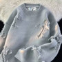 Autumn and Winter ripped sweater men's round neck pullover fashion brand High Street American Retro Japanese youth sweater