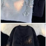 Autumn and Winter ripped sweater men's round neck pullover fashion brand High Street American Retro Japanese youth sweater