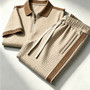 Cross-Border 2026 Trendy Brand Summer New European and American Fashion Casual Zip-Up Polo Shirt Short-Sleeve Long Pants Set for Men