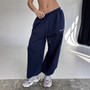Women Fashion Retro American Pant Autumn Spring New In Wide Leg Stripe Trousers Straight Baggy Joggers Pants Casual Streetwear