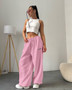 Women Fashion Retro American Pant Autumn Spring New In Wide Leg Stripe Trousers Straight Baggy Joggers Pants Casual Streetwear