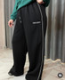Women Fashion Retro American Pant Autumn Spring New In Wide Leg Stripe Trousers Straight Baggy Joggers Pants Casual Streetwear