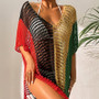 Knitted Contrast Tassel Bikini Summer Beach Cover Up Sexy Hollow Out Women V Neck Loose Beachwear Sunscreen Smock
