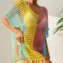 Knitted Contrast Tassel Bikini Summer Beach Cover Up Sexy Hollow Out Women V Neck Loose Beachwear Sunscreen Smock