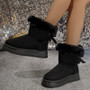 New Fashionable Bow Round Toe Elegant Snow Boots Winter Flat Wear-resistant Soft Students Plus Velvet Warm Women's Shoes